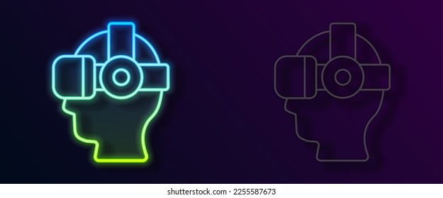 Glowing neon line Virtual reality glasses icon isolated on black background. Stereoscopic 3d vr mask. Optical head mounted display.  Vector