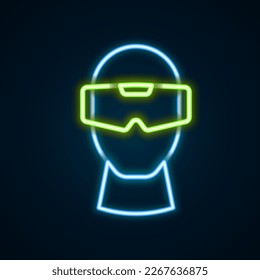 Glowing neon line Virtual reality glasses icon isolated on black background. Stereoscopic 3d vr mask. Optical head mounted display. Colorful outline concept. Vector