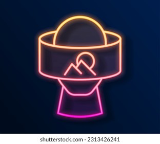 Glowing neon line Virtual reality glasses icon isolated on black background. Stereoscopic 3d vr mask. Optical head mounted display.  Vector