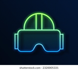 Glowing neon line Virtual reality glasses icon isolated on blue background. Stereoscopic 3d vr mask.  Vector Illustration
