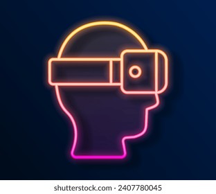 Glowing neon line Virtual reality glasses icon isolated on black background. Stereoscopic 3d vr mask. Optical head mounted display.  Vector