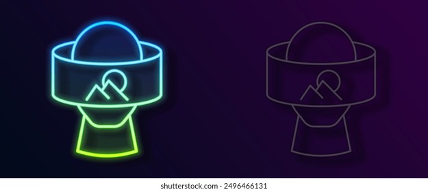 Glowing neon line Virtual reality glasses icon isolated on black background. Stereoscopic 3d vr mask. Optical head mounted display.  Vector