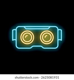 Glowing neon line virtual reality headset icon isolated on black background vector illustration