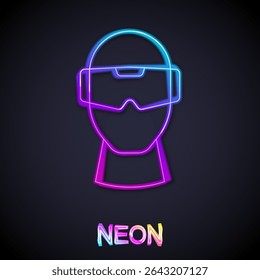 Glowing neon line Virtual reality glasses icon isolated on black background. Stereoscopic 3d vr mask. Optical head mounted display.  Vector