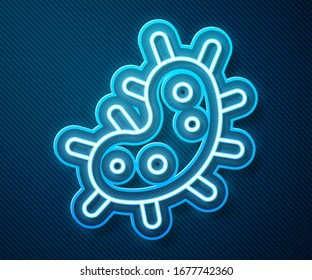 Glowing neon line Virus icon isolated on blue background. Corona virus 2019-nCoV. Bacteria and germs, cell cancer, microbe, fungi.  Vector Illustration