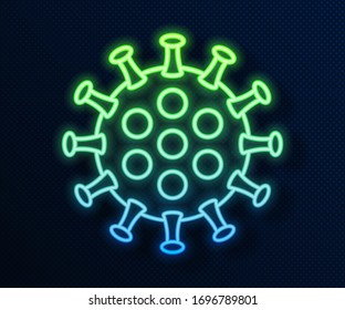Glowing neon line Virus icon isolated on blue background. Corona virus 2019-nCoV. Bacteria and germs, cell cancer, microbe, fungi.  Vector Illustration