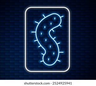 Linha de neon brilhante Ícone de vírus isolado no fundo da parede de tijolo. Corona virus 2019-nCoV. Bactérias e germes, câncer de células, micróbios, fungos.  Vetor