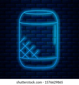 Glowing neon line Voice assistant icon isolated on brick wall background. Voice control user interface smart speaker.  Vector Illustration