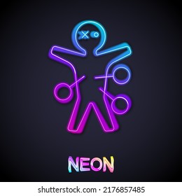 Glowing neon line Voodoo doll icon isolated on black background. Happy Halloween party.  Vector