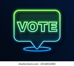 Glowing neon line Vote icon isolated on blue background.  Vector