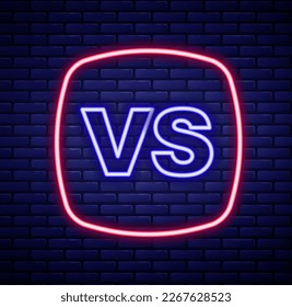Glowing neon line VS Versus battle icon isolated on brick wall background. Competition vs match game, martial battle vs sport. Colorful outline concept. Vector