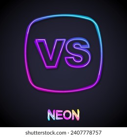 Glowing neon line VS Versus battle icon isolated on black background. Competition vs match game, martial battle vs sport.  Vector