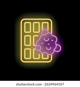 Glowing neon line waffle with syrup for breakfast icon isolated on black background vector illustration