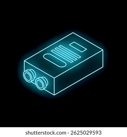 Glowing neon line walkie talkie icon isolated on black background, vector illustration