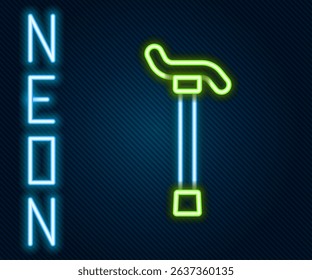 Glowing neon line Walking stick cane icon isolated on black background. Colorful outline concept. Vector