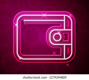 Glowing neon line Wallet icon isolated on red background. Purse icon. Cash savings symbol.  Vector