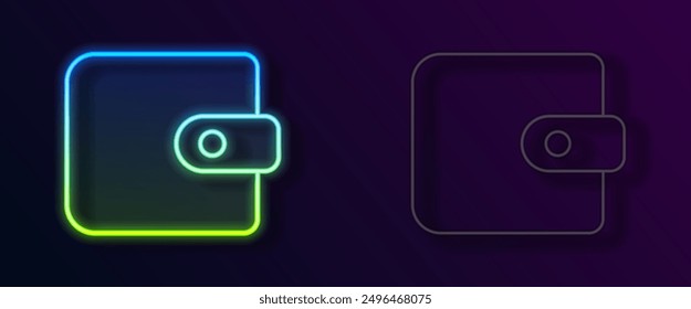 Glowing neon line Wallet icon isolated on black background. Purse icon. Cash savings symbol.  Vector