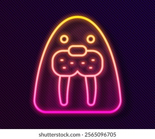 Glowing neon line Walrus animal icon isolated on black background.  Vector