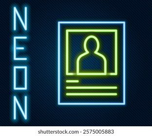 Glowing neon line Wanted poster icon isolated on black background. Reward money. Dead or alive crime outlaw. Colorful outline concept. Vector