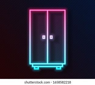 Glowing neon line Wardrobe icon isolated on black background.  Vector Illustration