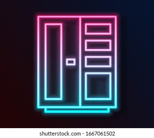 Glowing neon line Wardrobe icon isolated on black background.  Vector Illustration