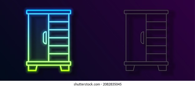 Glowing neon line Wardrobe icon isolated on black background. Cupboard sign.  Vector