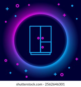 Glowing neon line Wardrobe icon isolated on black background. Colorful outline concept. Vector