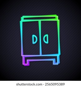 Glowing neon line Wardrobe icon isolated on black background. Cupboard sign.  Vector