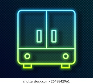 Glowing neon line Wardrobe icon isolated on black background.  Vector