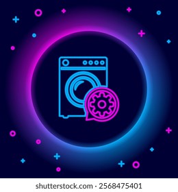 Glowing neon line Washer and gear icon isolated on black background. Adjusting app, service concept, setting options, maintenance, repair, fixing. Colorful outline concept. Vector