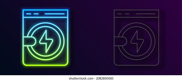 Glowing neon line Washer icon isolated on black background. Washing machine icon. Clothes washer - laundry machine. Home appliance symbol.  Vector