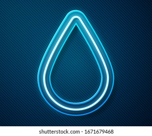 Glowing neon line Water drop icon isolated on blue background.  Vector Illustration