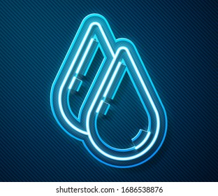 Glowing neon line Water drop icon isolated on blue background.  Vector Illustration