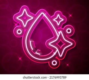 Glowing neon line Water drop icon isolated on red background.  Vector