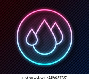 Glowing neon line Water drop icon isolated on black background.  Vector