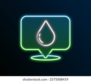 Glowing neon line Water drop with location icon isolated on black background. Colorful outline concept. Vector