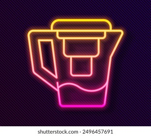 Glowing neon line Water jug with a filter icon isolated on black background.  Vector Illustration