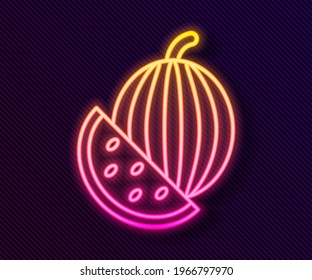 Glowing neon line Watermelon icon isolated on black background.  Vector