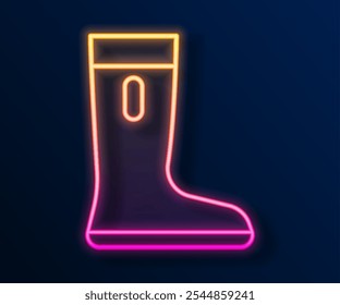 Glowing neon line Waterproof rubber boot icon isolated on black background. Gumboots for rainy weather, fishing, gardening.  Vector