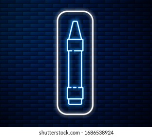 Glowing neon line Wax crayons for drawing icon isolated on brick wall background.  Vector Illustration
