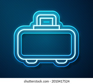 Línea de neón brillante Maletín de armas para almacenar y transportar un icono de armas aislado en un fondo azul.  Vector