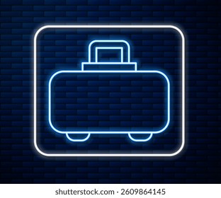 Glowing neon line Weapon case for storing and transporting weapons icon isolated on brick wall background.  Vector