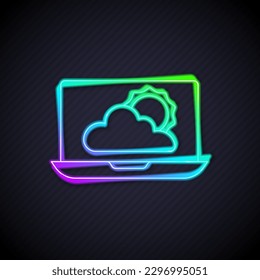 Glowing neon line Weather forecast icon isolated on black background.  Vector