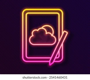 Glowing neon line Weather forecast icon isolated on black background.  Vector