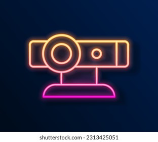 Glowing neon line Web camera icon isolated on black background. Chat camera. Webcam icon.  Vector