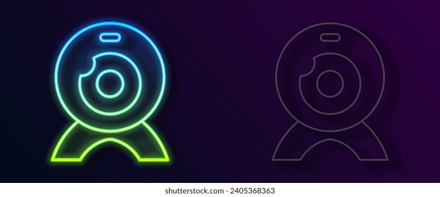 Icono de cámara web de línea de neón brillante aislado en fondo negro. Cámara de chat. Icono de cámara web.  Vector