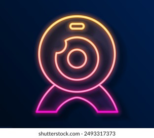 Glowing neon line Web camera icon isolated on black background. Chat camera. Webcam icon.  Vector