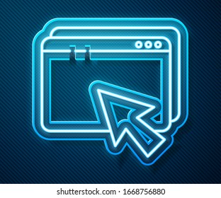 Glühende Neonline-Webdesign- und -Entwicklungskonzepte Symbol einzeln auf blauem Hintergrund. Vektorillustration-Illustration