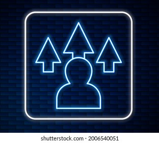 Glowing neon line Web design and front end development icon isolated on brick wall background.  Vector