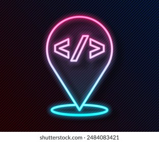 Glowing neon line Web design and front end development icon isolated on black background.  Vector